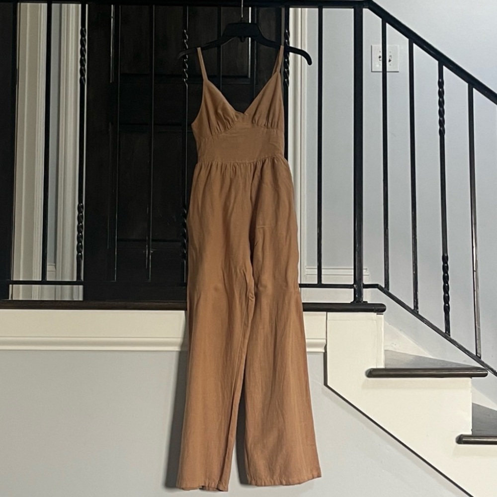 Japna Tan Bow-Tie Jumpsuit